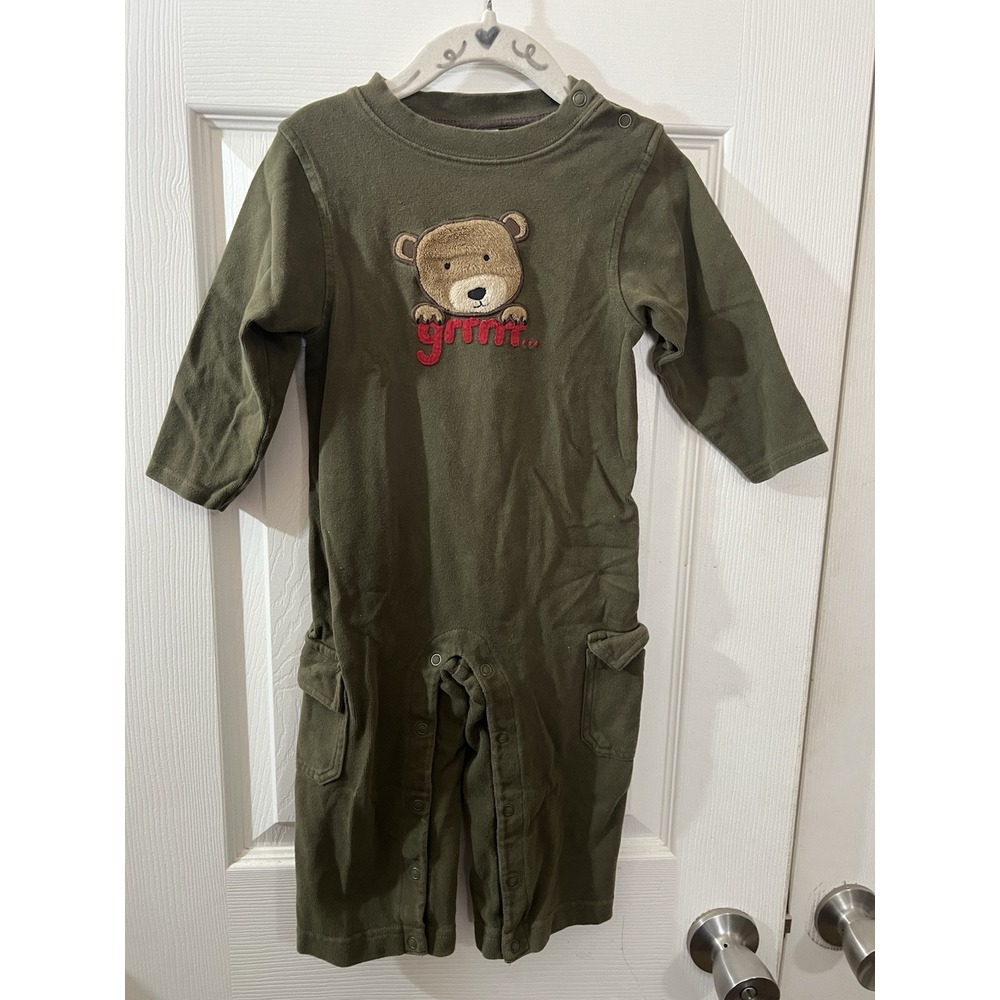 Gymboree Teddy Bear Jumpsuit Olive Green Size 18/24m